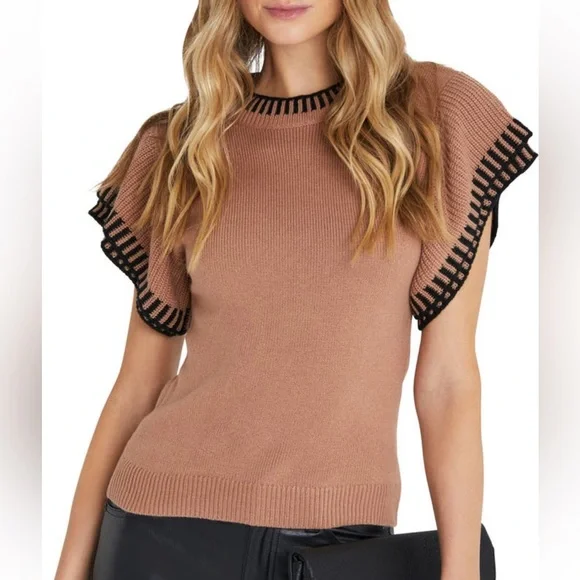 NWOT Vici Collection Contrast Sweater Top - Mocha - Picture 1 of 6
